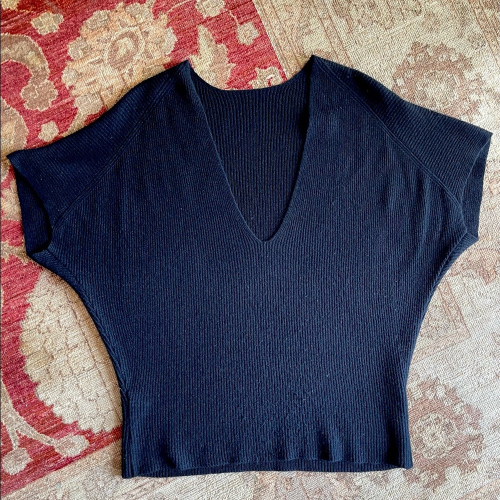 Helmut Lang black short dolman sleeve v-neck sweater